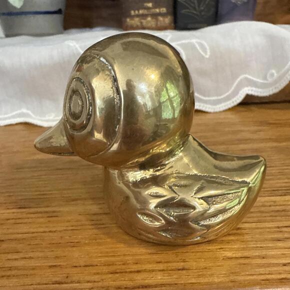 VTG Pair Solid Brass Duck Duckling Baby Figure Decor Paperweight MCM Retro - Picture 6 of 10